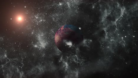 Ein-Mysteriöser-Planet,-Umgeben-Von-Nebelwolken-Im-Universum