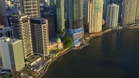 Aerial-view-of-Brisbane-City-CBD-with-Residential-Building-443-Queen-Street-under-construction,-QLD,-Australia