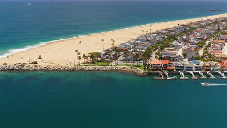 Aerial-view-of-the-Wedge-in-Newport-Beach,-California