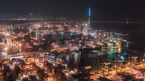 Commercial-port-of-Lai-King,-Hong-Kong-night-timelapse