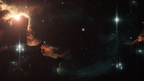 4k-Orion-Sternhaufen-Und-Nebelwolken,-Die-Sich-Im-Universum-Bewegen