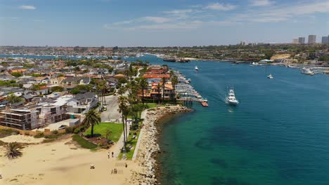 Aerial-view-of-West-Jetty-view-park-and-the-channel-in-Newport-Beach-California