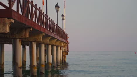 Close-up-shot-of-wooden-pier-at-Marbella,-south-of-Spain