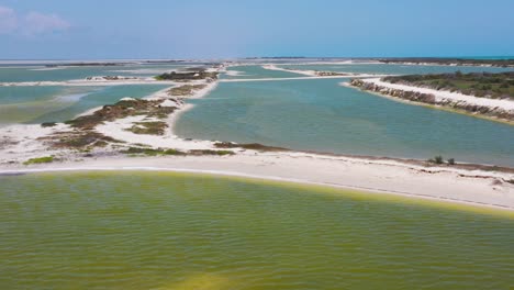 Aerial-4K-shot-of-salt-lakes-and-Caribbean-Sea-,-Rio-Lagartos-,Mexico