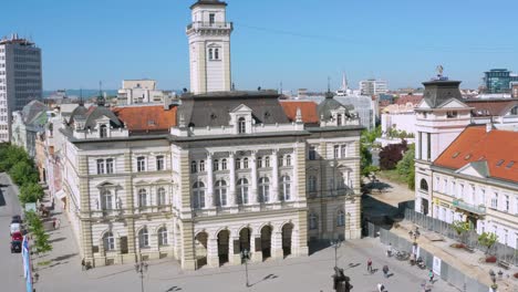 Aerial-view-of-the-main-square-of-Novi-Sad-with-the-city-hall-and-the-Name-of-Mary-Church