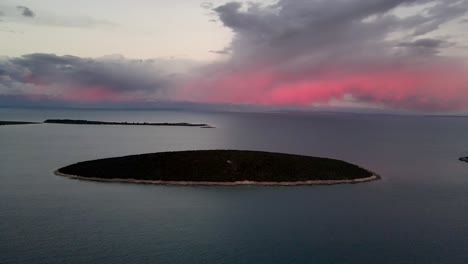 Scenic-aerial-of-Otocic-kozjak,-an-islet-in-the-Adriatic-Sea,-Cres-Island,-Croatia