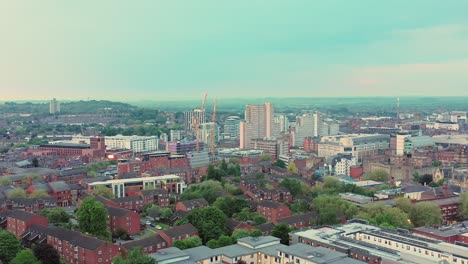Aerial-shot-flying-over-the-city-of-Nottingham-in-England-on-a-summer-day
