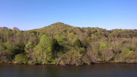 Hills-along-a-lake-in-Oak-Ridge,-Tennessee