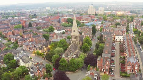 Beautiful-aerial-view-over-St-Peter's-church-in-the-historic-city-of-Nottingham