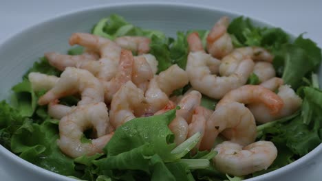 Fresh-shrimp-salad-with-lettuce-on-white-dish-rotating