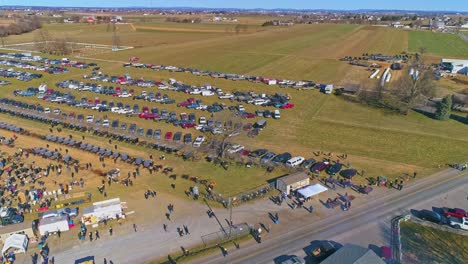 An-Aerial-View-of-an-Amish-Mud-Sale-in-Pennsylvania-Selling-Amish-Products-on-a-Sunny-Day