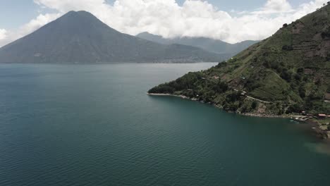 Atitlan-Lake-in-Guatemala-and-volcano-San-Pedro-in-background