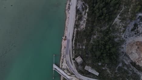 4k-Drone-aerial-overhead-of-River-Raša,-Rasa-in-Trget,-Istria,-Croatia