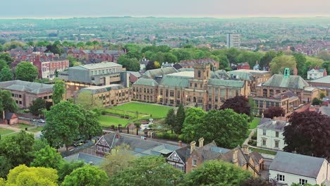 Aerial-shot-over-the-historic-city-of-Nottingham-and-the-University-in-England