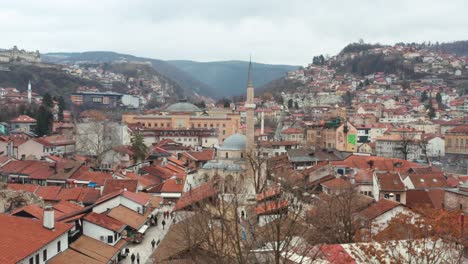 Aerial-panorama-of-Sarajevo-town-on-an-overcast-day