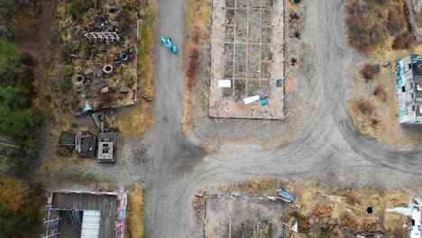 Aerial---Bockaby-Urban-Warfare-Facility-near-Borås,-Sweden,-top-down-view