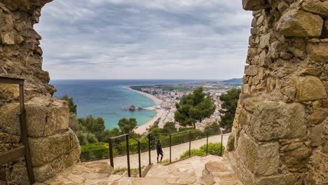 Timelapse-from-the-Castle-of-Sant-Joan-in-Blanes-Costa-Brava-de-Gerona-panning-from-bottom-to-top