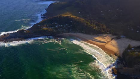 Bird's-Eye-View-Of-Era-Beach-On-Sunny-Afternoon-Near-North-Era-Campground-In-Royal-National-Park,-New-South-Wales,-Australia