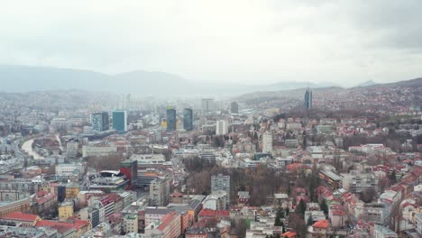 Misty-morning-over-Sarajevo,-Capital-city-of-Bosnia-and-Hercegovina