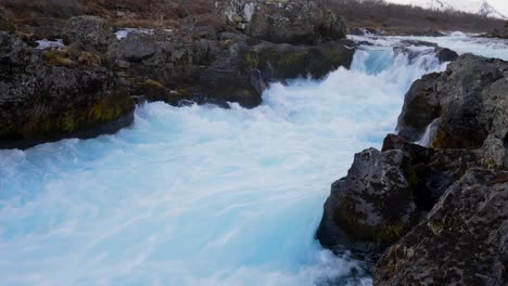 View-Of-The-Narrow-Cascades-Of-Bruarfoss-Waterfall-At-Bruara-River,-Golden-Circle,-Southwest-Iceland---static-shot