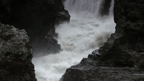 Tilt-Down-Reveal-White-Water-Rapids-of-Icelandic-Barnafoss-Waterfall