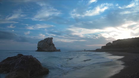 Timelapse-at-Playa-Peñón-del-Cuervo,-Spain,-with-majestic-sunset