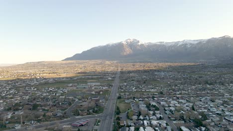 Aerial-sideways-over-Ogden-city-in-Utah,-USA
