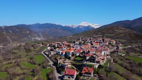 Aerial-view-of-Jasa,-typical-Mountain-Village-from-Aragon,-in-the-spanish-Pyrenees