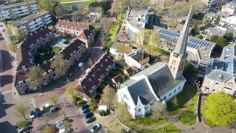 Aerial-of-small-church-on-a-sunny-day