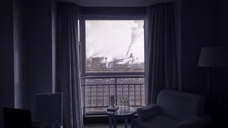 Time-lapse-of-Chinese-factory-pollution-emissions,-view-from-hotel-room