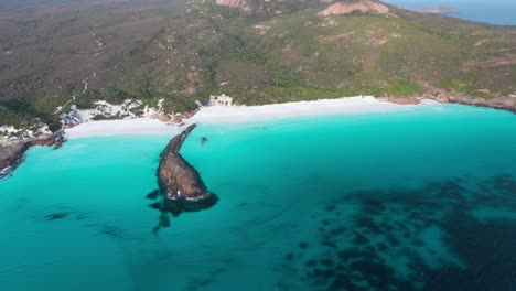 Aerial-View,-Lucky-Bay-Esperance,-Australia,-Sandy-Beach-Shoreline-and-Inlet-on-Southwest,-Drone-Shot