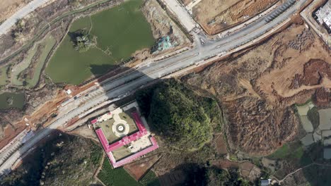 Aerial-top-down-shot-of-city-construction-site-in-China-countryside