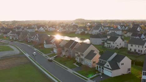 Aerial-of-upscale-new-traditional-architecture-homes-in-wealthy-neighborhood-development