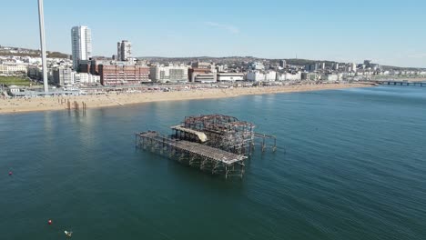 Brighton-UK-Aerial-2021-footage-4K-derelict,-old,-Pier