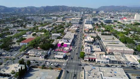 4K-Aerial-footage-of-West-Hollywood-and-the-Hollywood-Hills,-in-Los-Angeles,-California,-USA