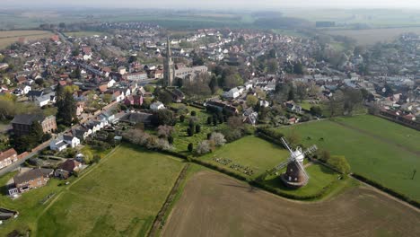 Thaxted-Essex-UK-Aerial-town-and-windmill-Footage-4K