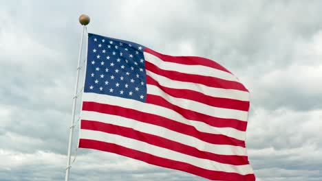Aerial-of-USA-American-flag-waving-in-wind