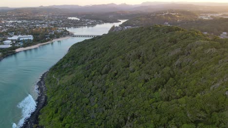 Green-Vegetation-Covers-Burleigh-Heads-National-Park-And-Tallebudgera-Creek-In-Gold-Coast-City,-Australia