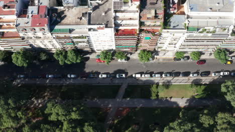 Aerial---Recoleta-Vicente-Lopez-Park,-Buenos-Aires,-Argentina,-Top-Down-Lowering