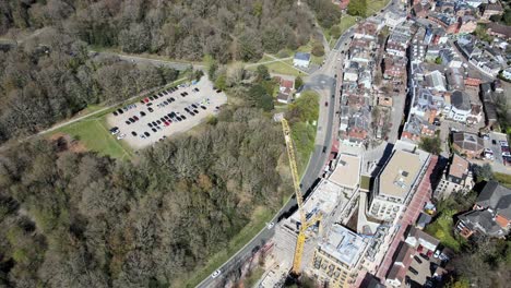 Royal-Tunbridge-wells-Kent-UK-Aerial-over-building-site-tower-crane