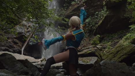 Epic-waterfall-location-in-nature-with-an-anime-cosplayer-in-the-foreground