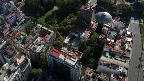 AERIAL---Recoleta-and-its-cemetery,-Buenos-Aires,-Argentina,-wide-shot-top-down