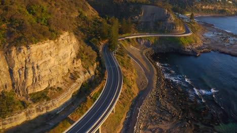 Empty-Sea-Cliff-Bridge-During-Golden-Hour-On-Grand-Pacific-Drive,-New-South-Wales,-Australia