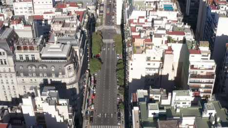 Aerial---Recoleta-Alvear-Avenue,-Buenos-Aires,-Argentina,-Wide-Shot-Forward