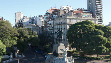 AERIAL---Recoleta-Mitre-Park-monument,-Buenos-Aires,-Argentina,-wide-circle-pan
