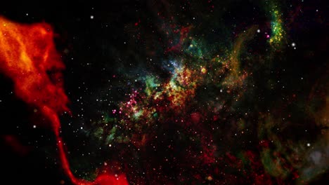 Nubes-Nebulosas-Flotando-Y-Moviéndose-Y-Rodeadas-De-Estrellas,-El-Universo