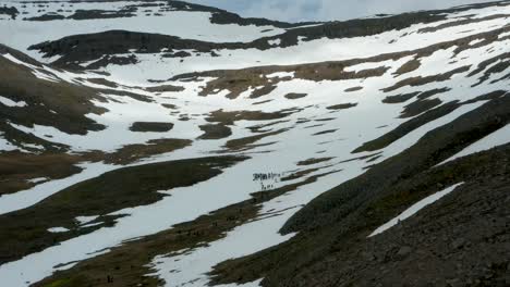 Group-of-adventure-tourist-standing-on-white-slope-of-mountain-Hólmatindur
