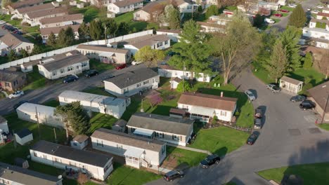 Aerial-of-American-trailer-home,-mobile-home-park-in-USA