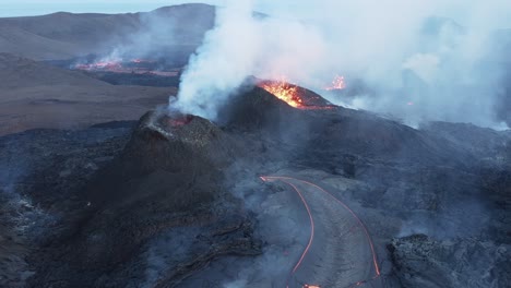 Aerial-at-erupting-Geldingadalsgos-volcano-with-dark-basalt-rock-in-Iceland