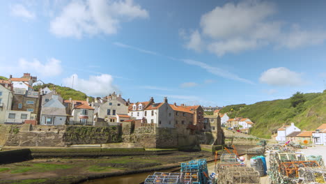 Staithes-Village,-Harbour-Timelapse-from-Cowbar-Summer-2020